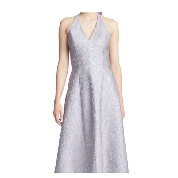 new halston heritage Silver Jaquard Halter Gown High Low Size 12 H - Picture 7 of 7